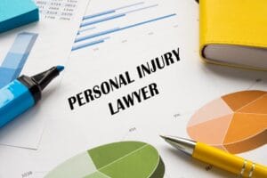 Business concept of a PERSONAL INJURY LAWYER with a sign on a piece of paper.